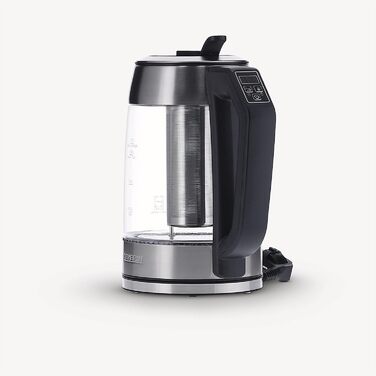 Стеклянный чайник и чайник, Чайник с регулируемым регулятором температуры, Стеклянный чайник с функцией быстрого кипячения, 2 200 Вт, Нержавеющая сталь / Черный, WK 3477 с ЖК-дисплеем Одинарный