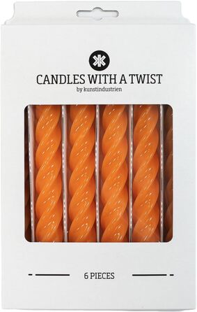 Свічки з крученим конусом, виготовлені в Італії, доступні 25 кольорів, лаковані настільні свічки, спіральні свічки з тривалим часом горіння 5 годин, декоративні свічки, 6 шт. , 2,2 x 21 см (помаранчеві)