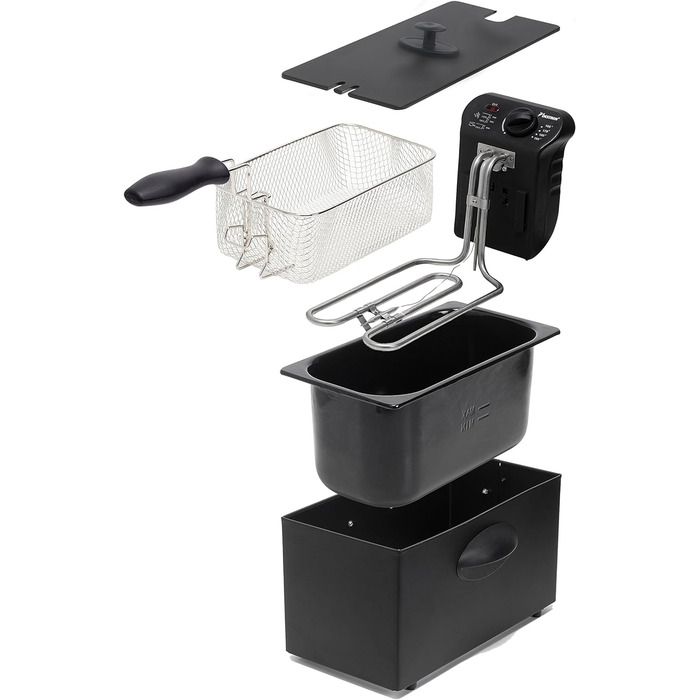 Масляна фритюрниця Bestron з технологією холодної зони, 3,5 літра, з регулятором температури, можна мити в посудомийній машині, 2000 Вт, колір (чорний, одинарний)