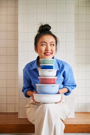 Набір із 3 предметів Lumina Контейнери для зберігання продуктів із кришкою для холодильника, морозильної камери, пароварки та мікрохвильової печі 250 мл, 750 мл і 1500 мл (яскраво-синій)