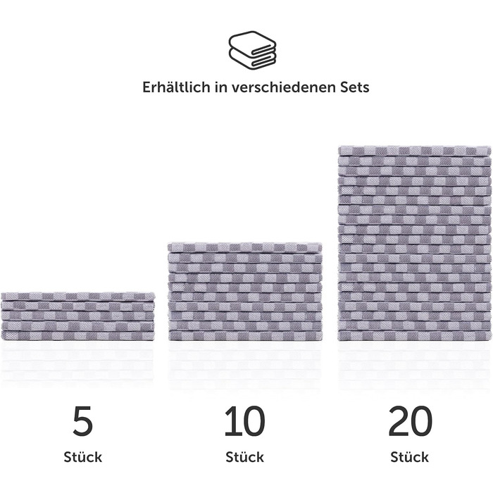 Бавовняні кухонні рушники Blumtal 50x70 см. Набір із 5 шт. - Кухонні рушники, сертифіковані Oeko-TEX - Надзвичайно вбираючі кухонні рушники - Можна прати до 95 C - Біла клітка (10 шт., сірі)