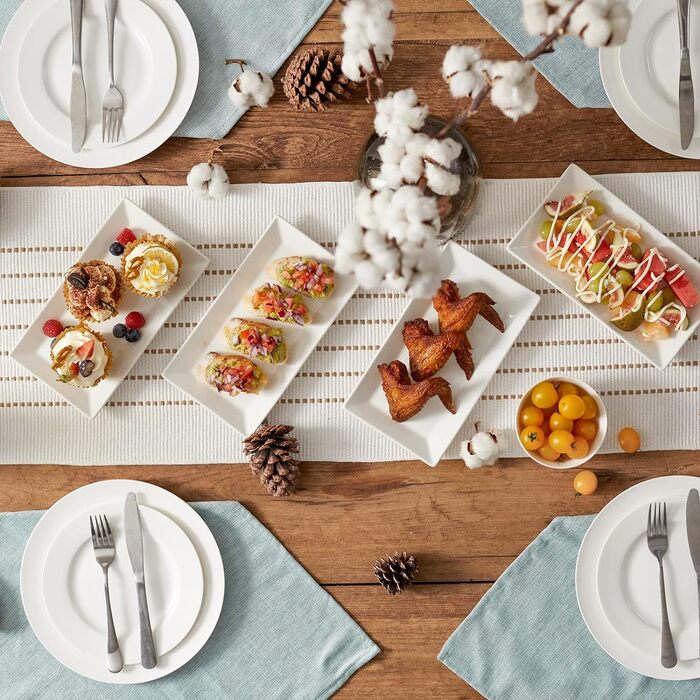 Порцелянова тарілка DOWAN, прямокутні сервірувальні тарілки 30,5 x 15,2 см, білі сервірувальні тарілки для десерту, закусок, м'яса, риби, суші, страв тощо, прямокутні тарілки 4 шт. и 12 дюймів