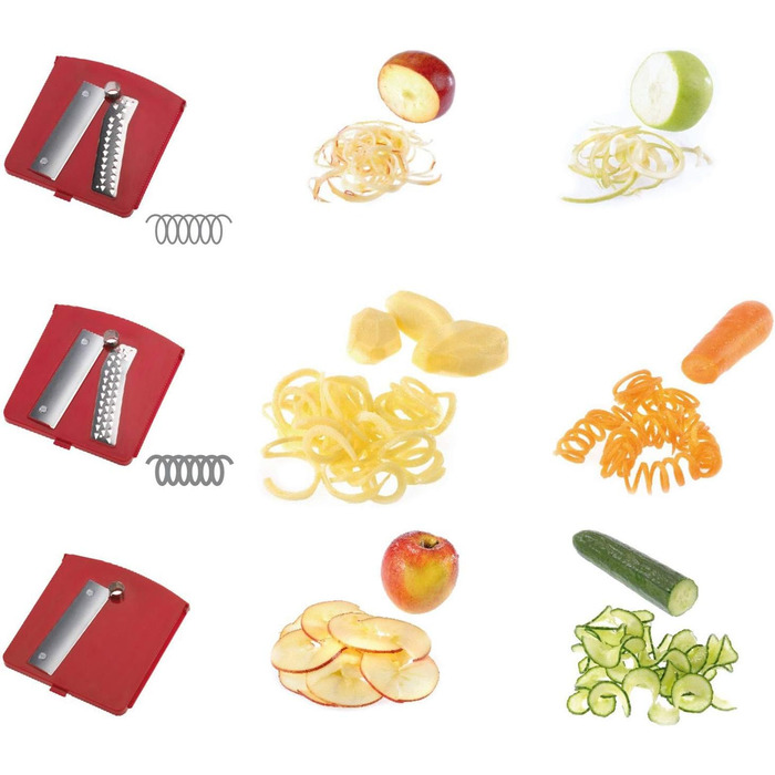 Ручний спіральний різак для овочів Westmark з 2 ріжучими конусами та фіксатором, нержавіюча сталь/пластик, антрацит/червоний, 11622260 (Spiromat Овочечистка)