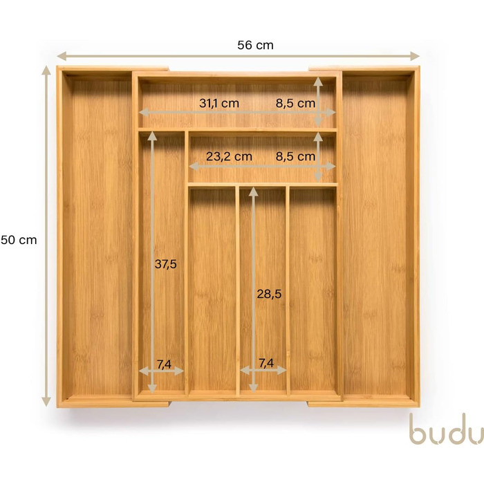 Лоток для столових приборів budu 47 (глибина 47 см) - Організатор для кухонних шухляд - Висувний - Організатор для кухонних шухляд (50 см, бамбук)