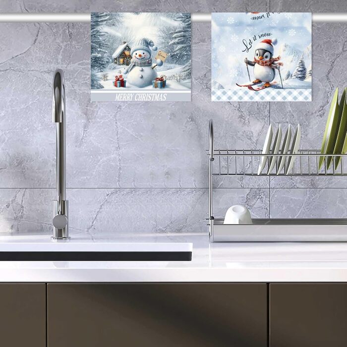 Набір з 2 різдвяних кухонних рушників 40 x 60 см, Сніговик та Пінгвин Gosknor