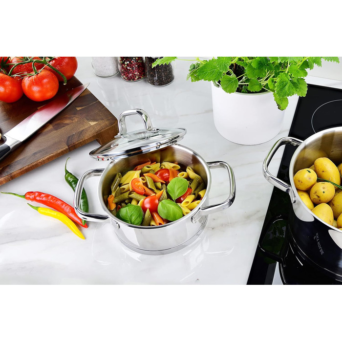 Каструля 1,5 л з нержавіючої сталі зі скляною кришкою 16 см Linnuo