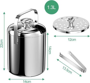 Відро для льоду з нержавіючої сталі з герметичною кришкою 1,3 л Ghazpmuk