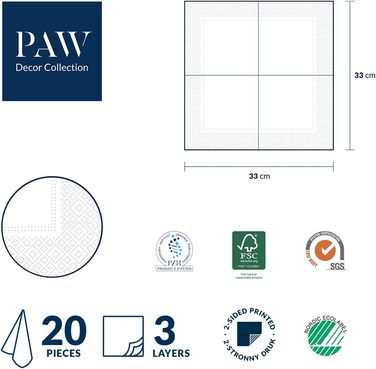 Серветки 3-шарові (33 x 33 см) I 20 шт. I Різнокольорові паперові серветки, ідеальні для різдвяного столу I Серветки - Різдво, зима, зірки, сніг, сніговики I (Подвійний дизайн різдвяних сніжинок, золотистий)