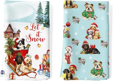 Набір з 4 кухонних рушників Arquiel Зимові різдвяні ялинки Різдвяні кухонні рушники Декоративні 100 бавовняні рушники для сушіння Абсорбуючі подарунки на свята Новосілля 48 см x 70 см (Різдвяні собачки, 48 см x 70 см, набір з 2 шт.)