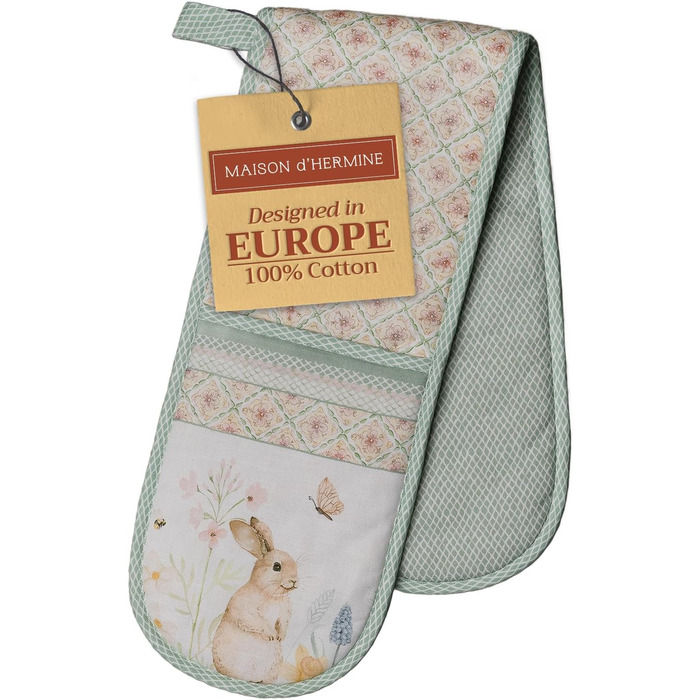 Рукавички для духовки Maison d&39 Hermine, Прихватки, 100 бавовна, термостійкі кухонні рукавички, рукавички для духовки (19 см x 33 см) та прихватки (20 см x 20 см) для приготування їжі, Морзін - Рукавички для духовки на День подяки/Різдво (19 x 33 см) та
