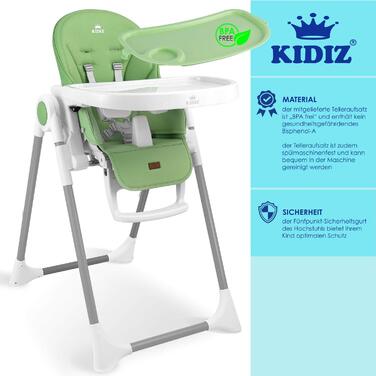 Дитячий стільчик для годування від 6 місяців зелений Kidiz