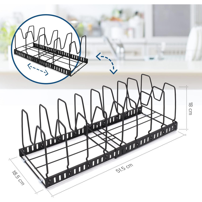 Підставка для посуду розсувна 51,5 x 18,5 см, на 9 відділень, чорна joeji's Kitchen
