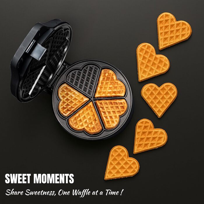 Вафельниця Bestron для класичних вафель у формі серця, вафельниця у формі серця з антипригарним покриттям та підсвічуванням випікання, вафельниця з колекції Sweet Dreams, 700 Вт, колір (матовий чорний)