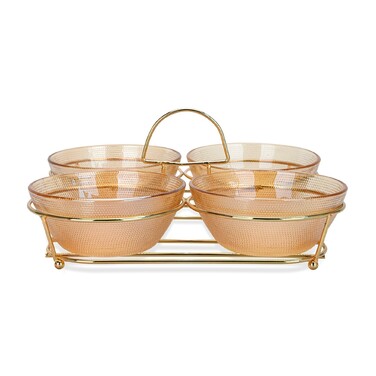 Мінажниця Fissman 24x24x13 см на металевій підставці 4 секції по 350 мл скло (16395)