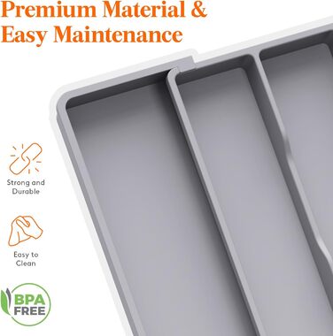 Органайзер для столових приборів 57 х 38 см для шухляд , 5 відділень, сірий Lifewit