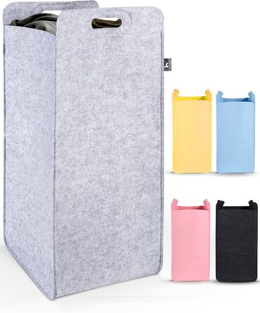 Кошик для білизни Повстяний вузький розбірний - Мішок для білизни Великий для брудної білизни Мішок для білизни Великий збірник білизни Фетр - Вузький компактний кошик для білизни Складна тканина світло-сірий кошик для прання 75 л світло-сірий
