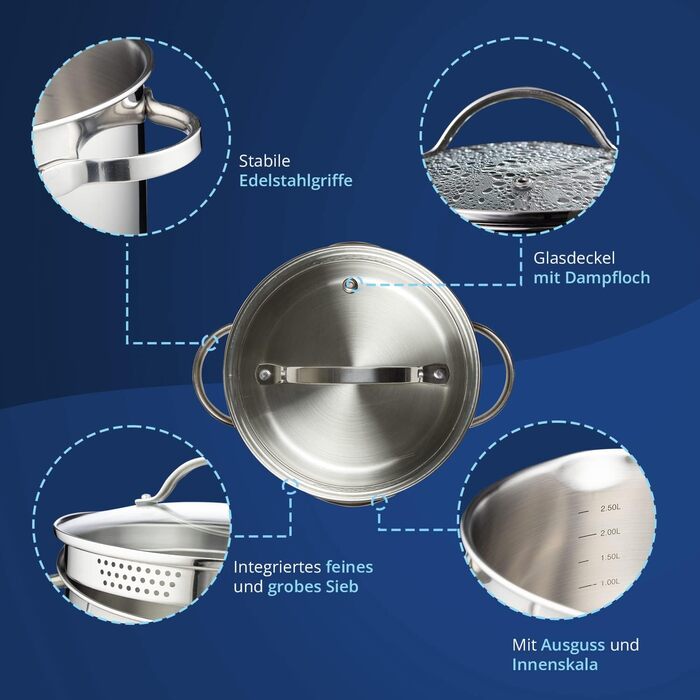 Каструля 10 л з нержавіючої сталі зі скляною кришкою 26 см KHG