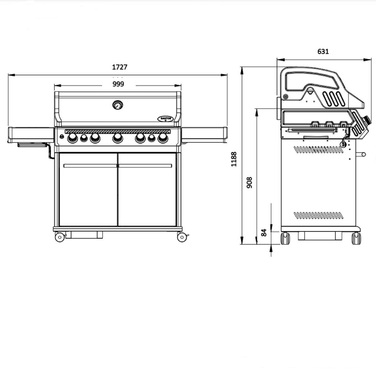 Газовый гриль SANTOS S-518, с боковой и задней горелкой, нержавеющая сталь 890604 Код: 010959