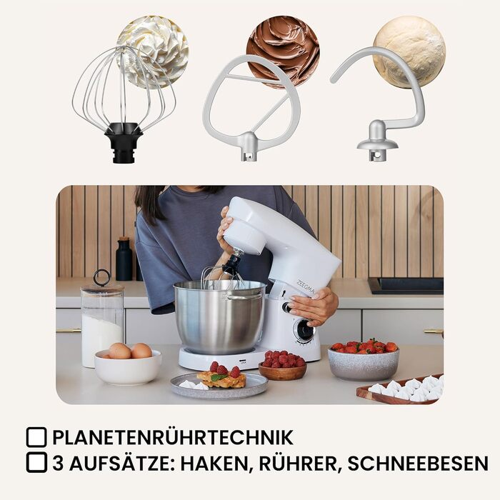 Кухонный комбайн-миксер 1500 Вт 5,2 л белый Planeet Easy Zeegma