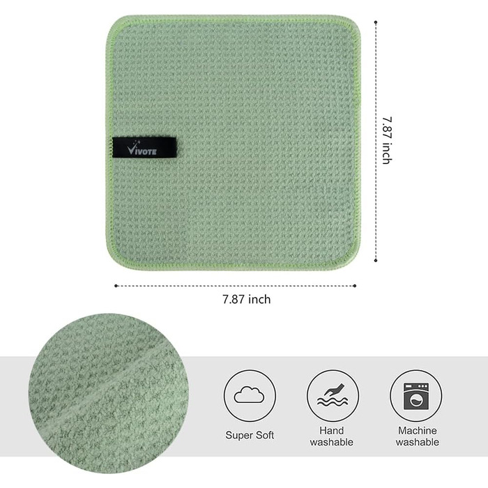 Кухонні рушники VIVOTE, рушники для гостей, подарункові, 40x60 см, 2 шт., м&39які кухонні рушники, абсорбуючі рушники (зелені, 20 x 20 см, 8 шт.)