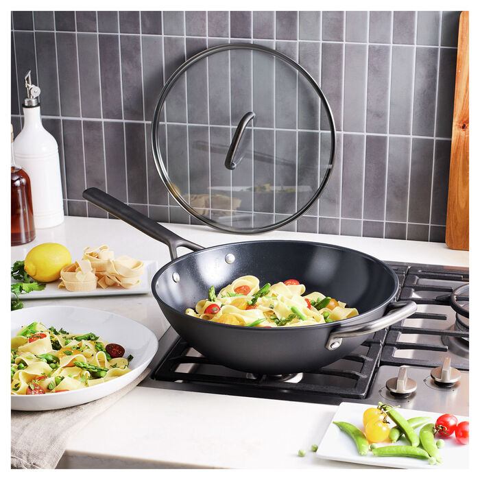 Сковорода вок 30 см зі скляною кришкою, чорна Milano Zwilling