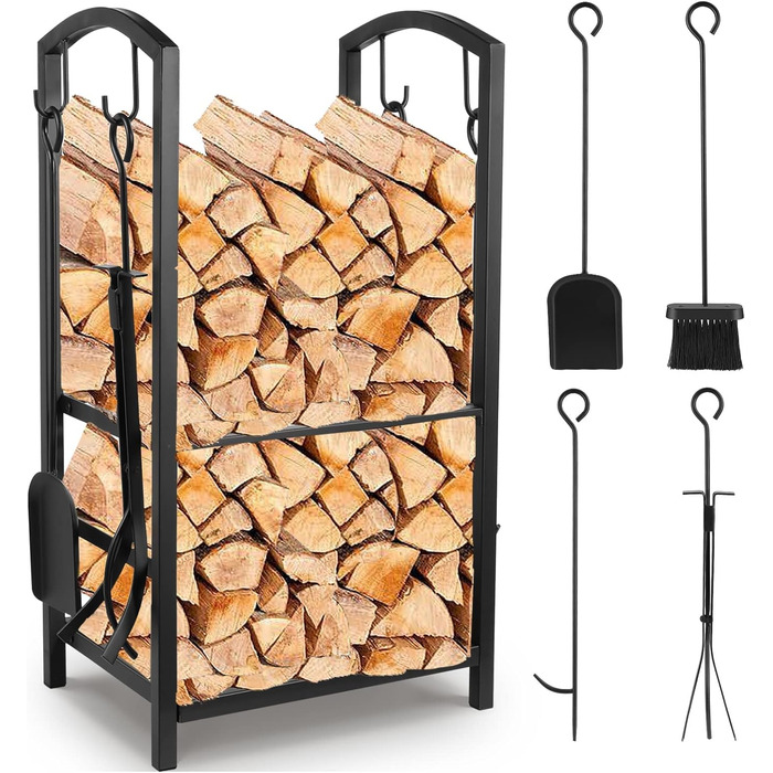 Підставка для дров з 4 камінними інструментами TLSUNNY