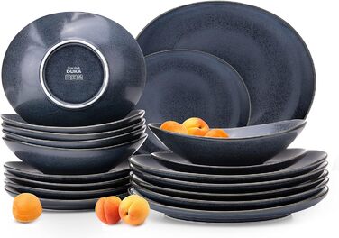 Набор посуды Combi на 6 персон - TIME BLACK Набор тарелок для микроволновой печи Modern 18 шт. - Можно мыть в посудомоечной машине Твердый фарфоровый сервиз - Обеденная тарелка Тарелка для завтрака Суповая чашка 18 шт. (Черный / Графитовый / Темно-синий, 