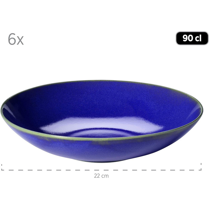 Набір тарілок MSER серії 931946 Ossia на 6 осіб у середземноморському вінтажному вигляді, сучасний обідній сервіз із 12 предметів із суповими тарілками та обідніми тарілками, керамограніт (темно-синій)