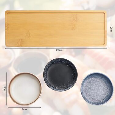 Набор из 3 мисок для соусов на деревянной подставке BouGPeng