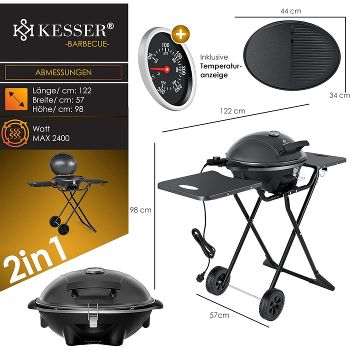 Электрический гриль 2 в 1 2400 Вт KESSER