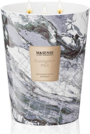 Ароматизована свічка M&SENSE велика Чорні ароматизовані свічки у склянці Ароматизована свічка з натурального соєвого воску Розслаблююча ароматерапія Подарунок для жінок та чоловіків, Різдво Час горіння 75 годин та 2 ґноти (евкаліпт-м&39ята, 990 г)