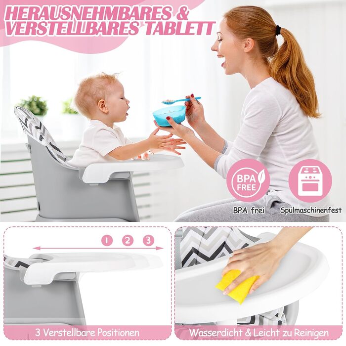 Дитячий стільчик для годування 6-в-1 сірий-білий COSTWAY
