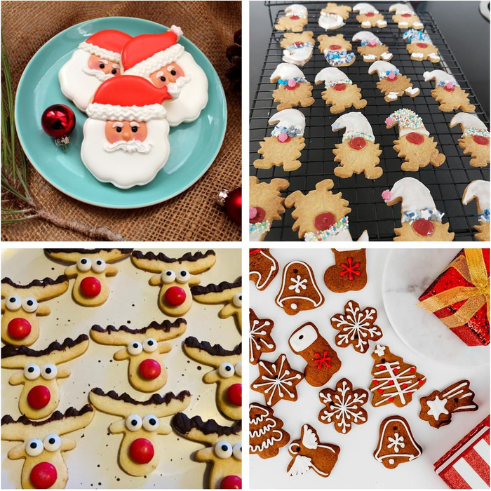 Різдвяні формочки для печива, набір формочок для печива гном Санта Клаус, формочка для печива з нержавіючої сталі у формі лося, формочка для печива з 4 головами лося, подарункові формочки для печива для випікання помадних тортів (барвиста тема A6)