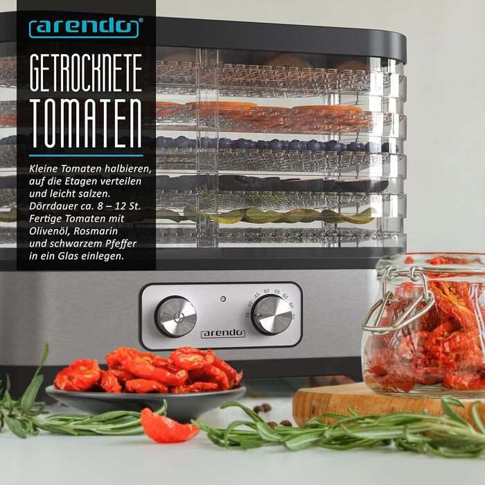 Дегидратор с контролем температуры - Дегидратор Edelsthl для продуктов питания, мяса, фруктов, овощей - 260 Вт - с таймером до 72 ч - 35-70 Grd - 5 полок - GS - Дегидртор - BP free (B)