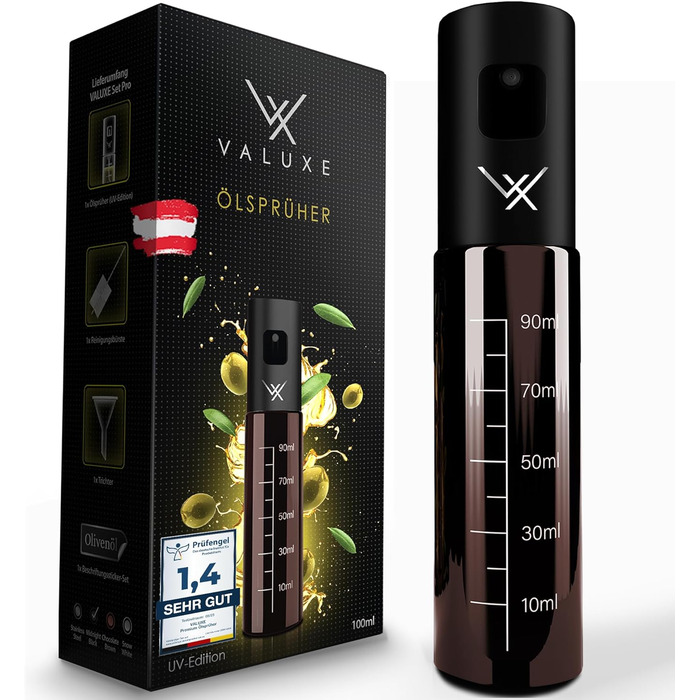 Масляный распылитель для растительного масла и уксуса с защитой от ультрафиолета Стекло и распылительный фильтр - Бутылка с распылителем масла из нержавеющей стали - Точный распылитель оливкового масла, распылитель масла, распылитель масла (темно-черный)