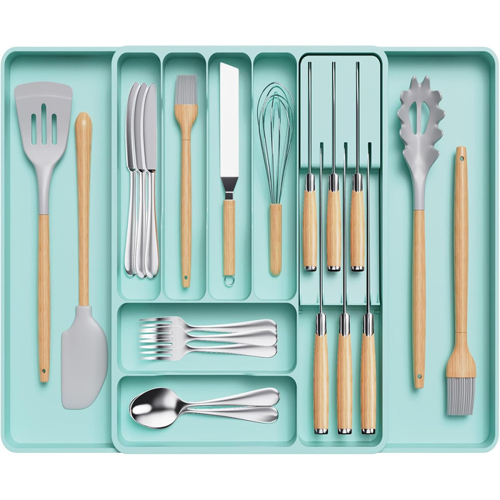 Органайзер для столових приладів 60 х 40 х 4,6 см бірюзовий Lifewit