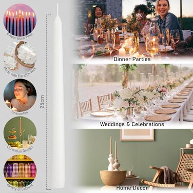 Набір свічок DECO EXPRESS Taper з 6, 10, 15 або 50 шт. , тривалий час горіння до 8 годин, без запаху (білі, набір з 50 шт. )