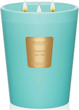 Ароматична свічка M&SENSE надзвичайно велика, час горіння 150 годин, натуральна ароматерапевтична свічка з 3 гнітами, сильний аромат, тривале горіння, подарункова свічка та прикраса для дому, подарунки для жінок (990 г, літній морський бриз)