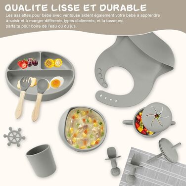 Набір дитячого столового посуду, 11 предметів, сірий NATNAV