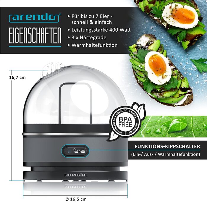 Електрична яйцеварка - 1-7 яєць, 400 Вт, Arendo