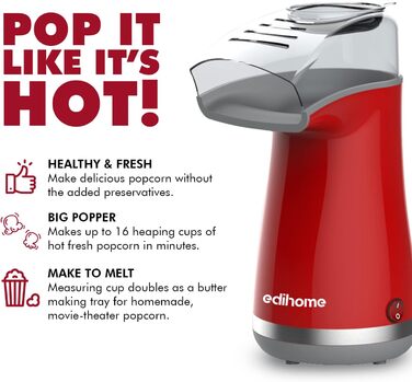 Електрична машина для попкорну 1200 Вт, червоний Edihome
