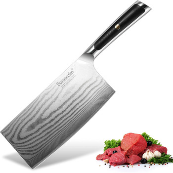 Ніж для хліба Sunnecko 20 см із зазубреним краєм, дамаський ніж для хліба, гострий кухонний ніж з лезом з дамаської сталі, ніж для різання хліба з ручкою G10