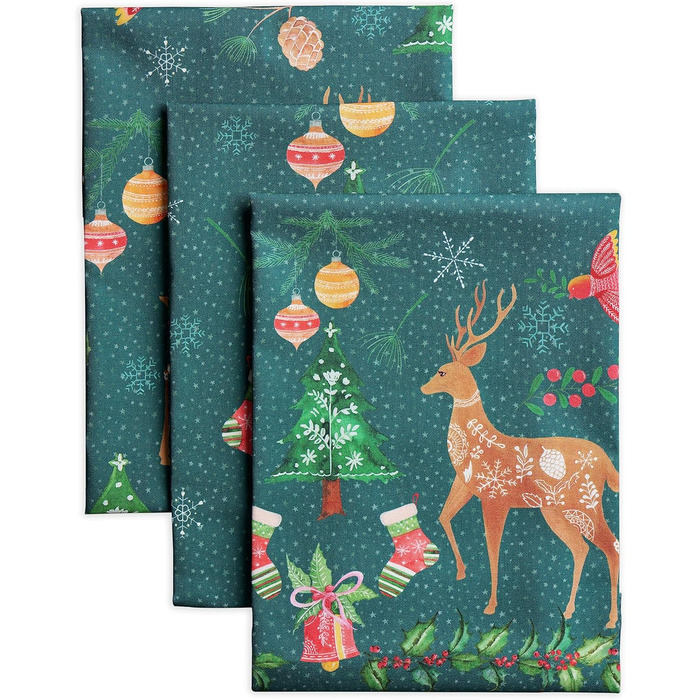 Набір з 3 багатоцільових кухонних рушників Maison d&39 Hermine Rural Christmas, 100 бавовна Барні рушники День подяки/Різдво (50 см x 70 см) (Червоний, Сріблясто-сірий)