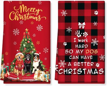 Набір з 2 різдвяних кухонних рушників 60 x 40 см Собачки Arquiel