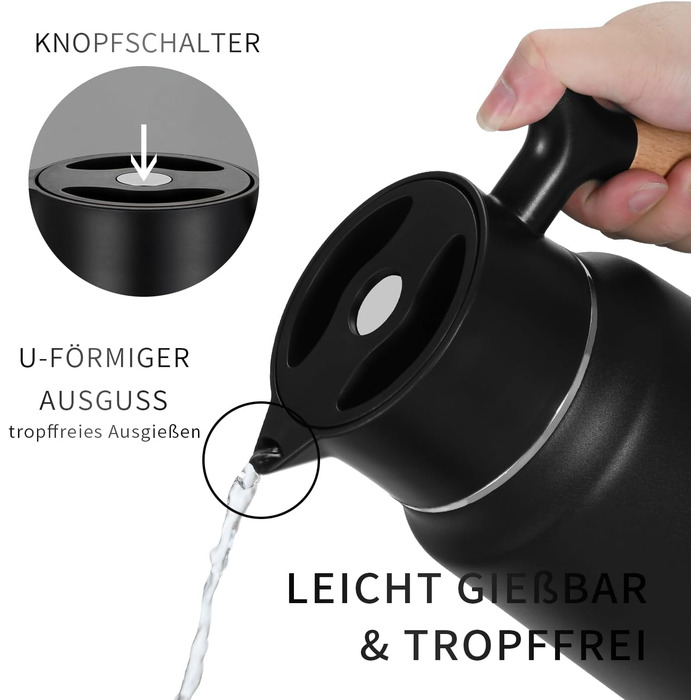 Термос-кавник 1,5 л нержавіюча сталь, чорний VETIN