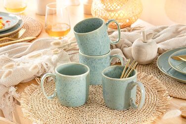 СПІВАЧКА Набір кавових чашок з блюдцем Maya 8 шт. , кавовий сервіз на 4 особи, набір фаянсових чашок м'ятно-зелений з синім градієнтом, кавовий посуд сучасний & можна мити в посудомийній машині 230 мл (кавова кружка 4 шт.)