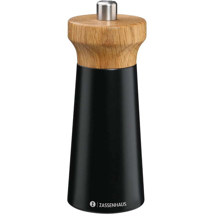 Соляний млин Зассенхаус Вуд ВЕСТЕРЛАНД біла/букова деревина Головка млина з деревини дуба з плавним регулюванням високопродуктивної керамічної шліфувальної машини Млин для спецій для солі 14 см, Ø 5,4 см (Чорний/Дуб)