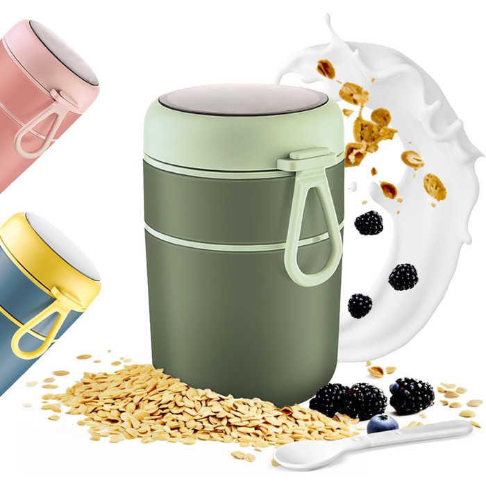 Стаканчик для пластівців 810 мл із складаною ложкою, зелений ETOPER