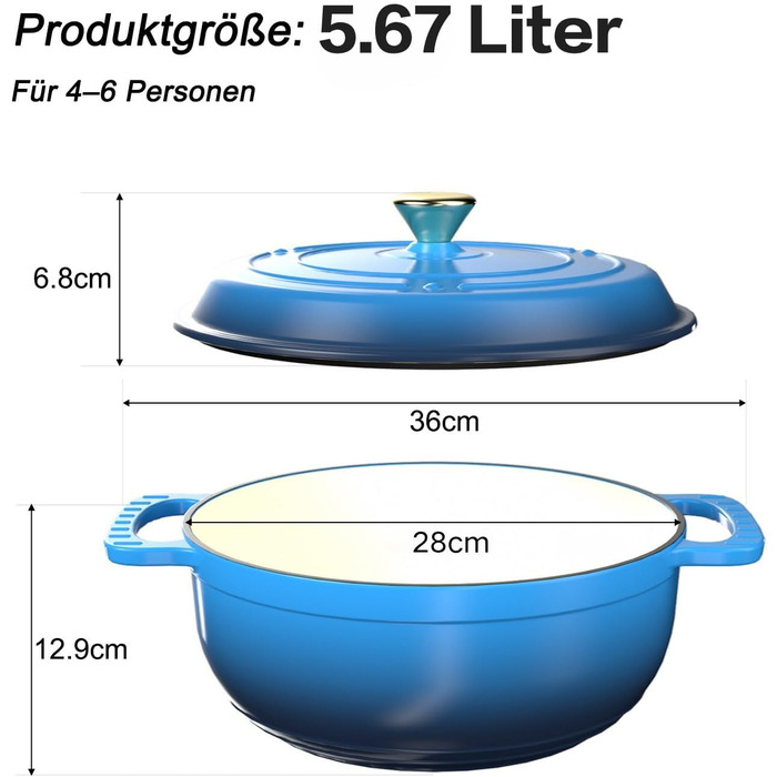 Чавунна жаровня 5,7 л з кришкою 28 см, синя LEADZM
