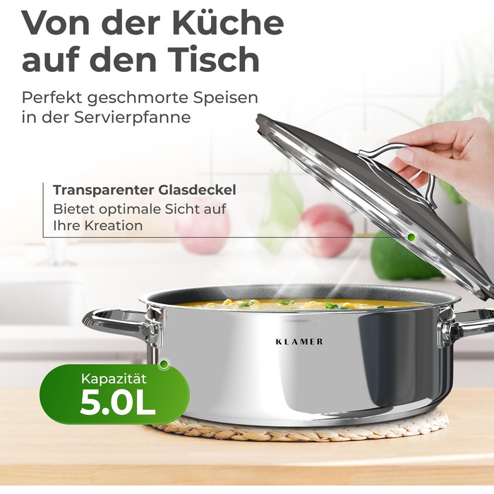 Кастрюля 28 см и сковорода сервировочная 28 см с крышкой, набор 3 предмета Klamer